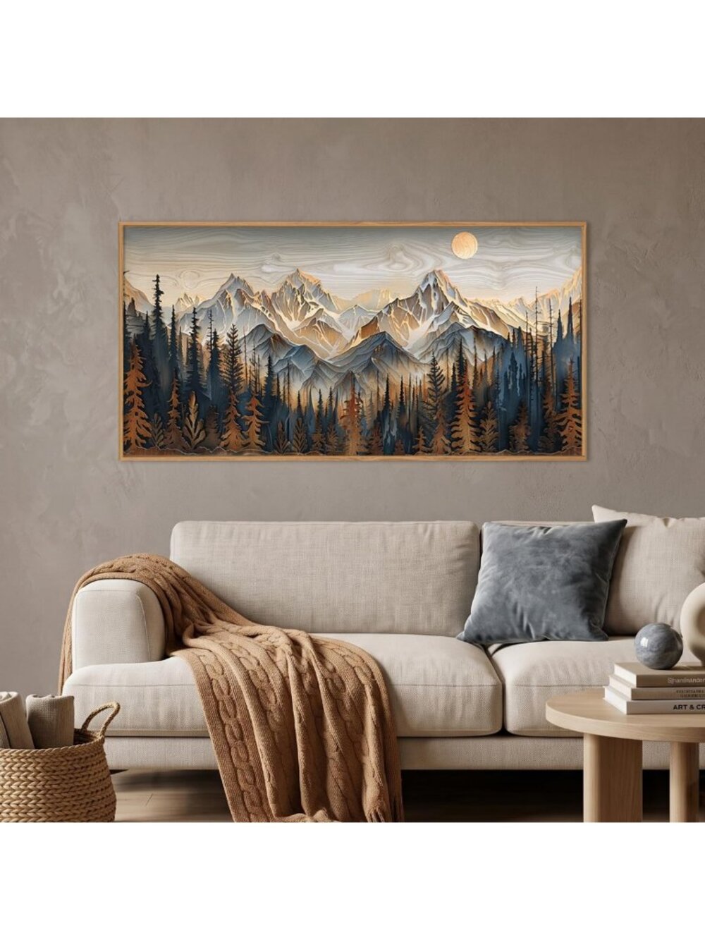Rustic Pine Tree Mountain Framed Canvas Art Set - Nature Wall Decor 40"x20